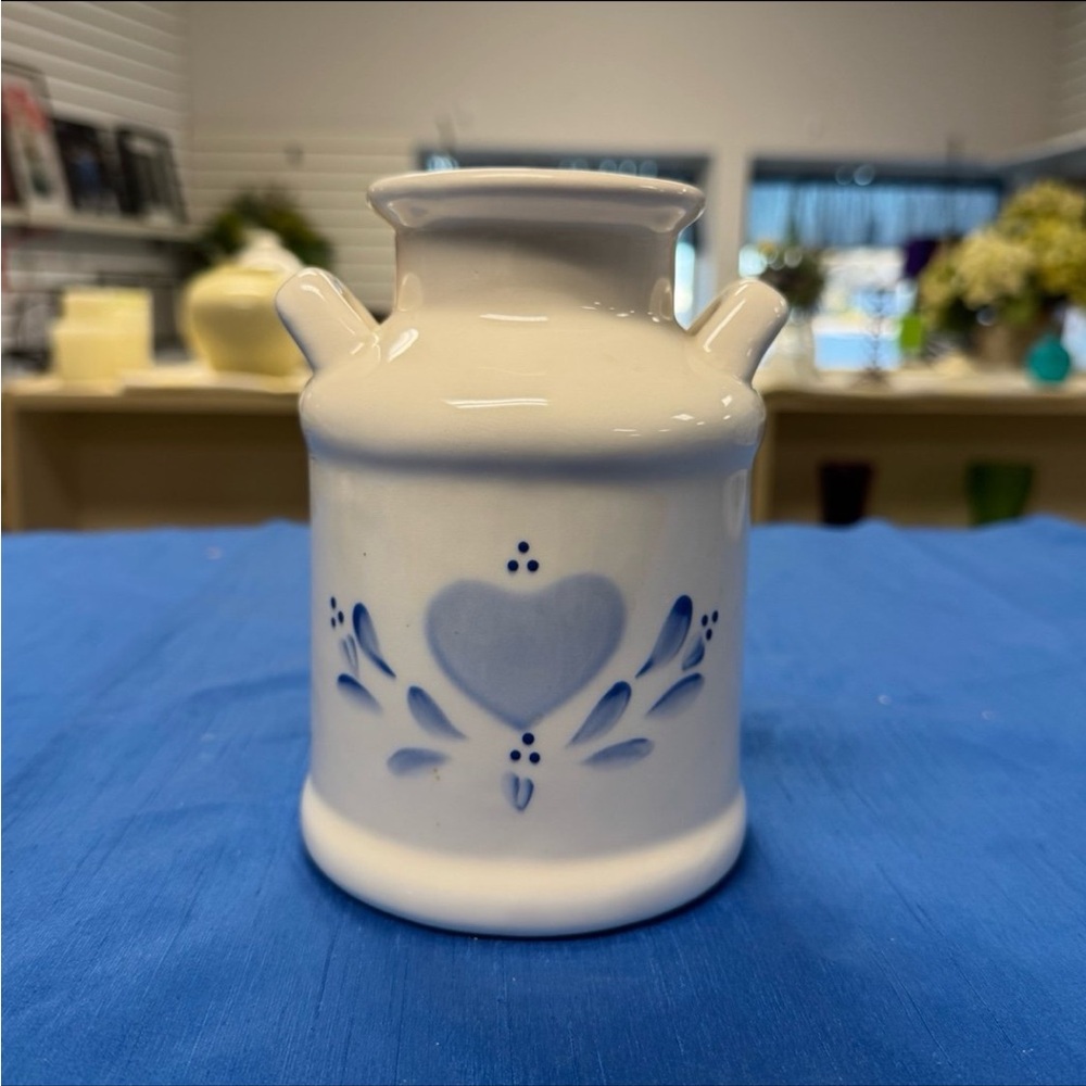 Lasting Products Inc Hand Painted Blue Heart Ceramic Milk Can Vase | Made in USA
